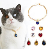 Kaķu rotaslietas, kristāla un mīlestības kulonu aksesuāri Gatos mājdzīvnieku apkakles modes svētku ballīte zelta krāsā Ķēde kucēniem, suņiem piederumi