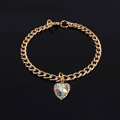 Kaķu rotaslietas, kristāla un mīlestības kulonu aksesuāri Gatos mājdzīvnieku apkakles modes svētku ballīte zelta krāsā Ķēde kucēniem, suņiem piederumi