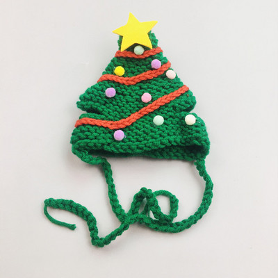 Jõulukaunistused Kassikübar Käsitsi valmistatud jõulupuu kuju Lemmikloomade riided Müts Armas koera peakate Cosplay Aksessuaarid Lemmikloomatarbed