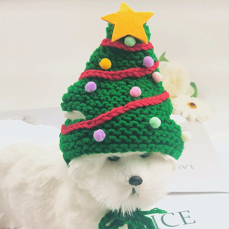 Jõulukaunistused Kassikübar Käsitsi valmistatud jõulupuu kuju Lemmikloomade riided Müts Armas koera peakate Cosplay Aksessuaarid Lemmikloomatarbed