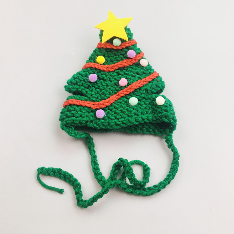 Jõulukaunistused Kassikübar Käsitsi valmistatud jõulupuu kuju Lemmikloomade riided Müts Armas koera peakate Cosplay Aksessuaarid Lemmikloomatarbed