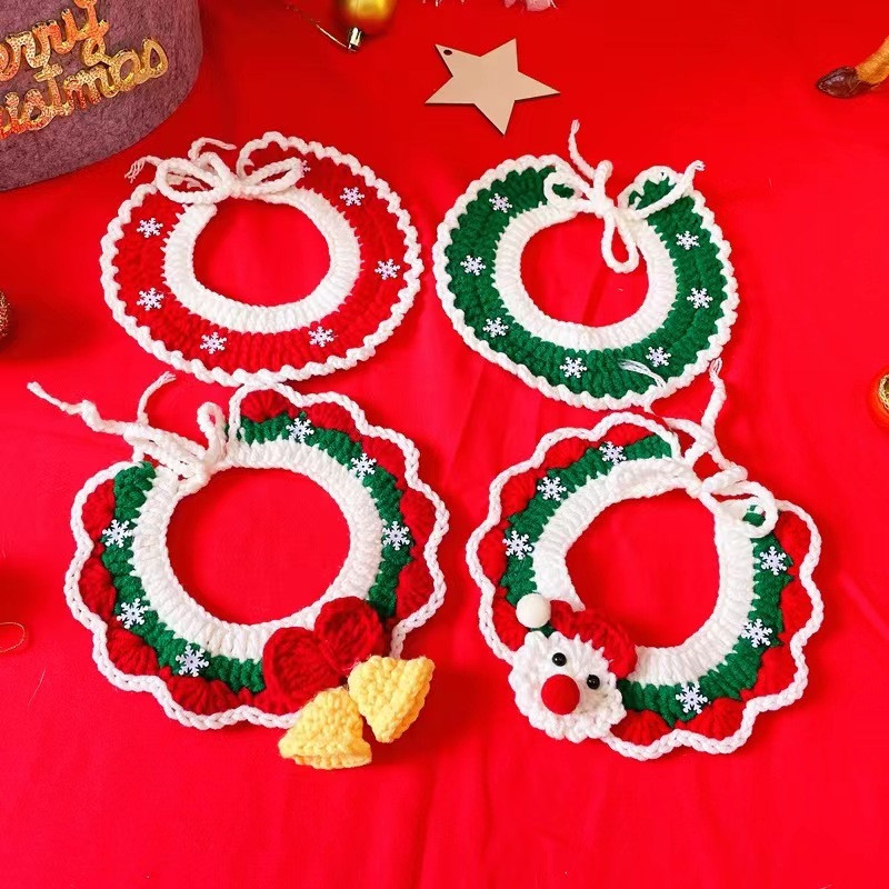 Jõulud koerakass unikaalsed keebid Roheline kaelakee Jõuluvana Müts Lemmikloom Bandana Kassipoeg Kaunistus Hooldus Aksessuaarid Käsitsi kootud asjad