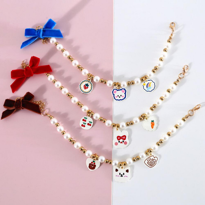Lijepa ogrlica za kućne ljubimce, smola, crtani stil privjeska, ogrlica s imitacijom bisera za kućne ljubimce, 3 boje, nakit za kućne ljubimce, ogrlica, proizvod za kućne ljubimce