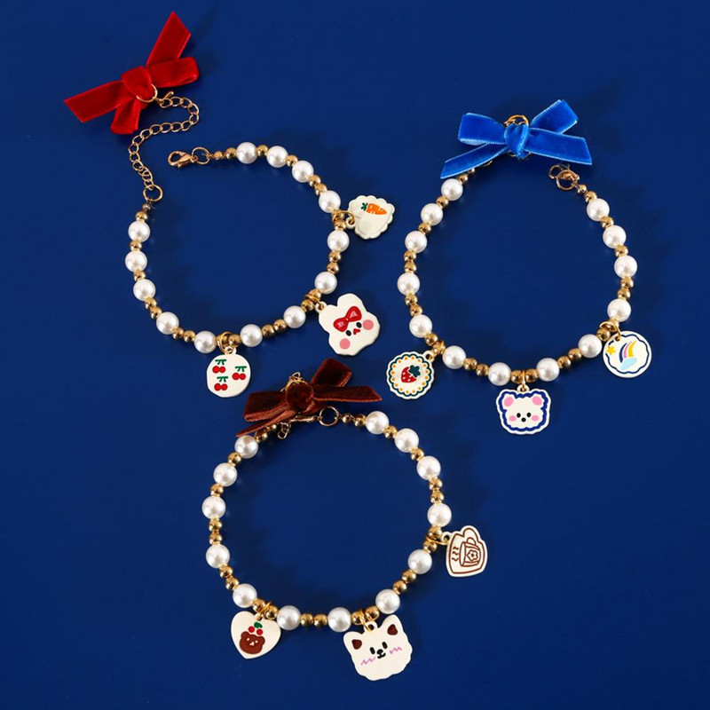 Lijepa ogrlica za kućne ljubimce, smola, crtani stil privjeska, ogrlica s imitacijom bisera za kućne ljubimce, 3 boje, nakit za kućne ljubimce, ogrlica, proizvod za kućne ljubimce