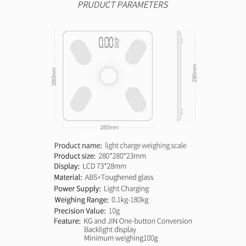Päikeseenergia laadimisrakendus Bluetooth Intelligentne nutikas elektrooniline kaalutasakaalu keharasvakaalu tugi Androidi/IOS-i kehaanalüsaatorile