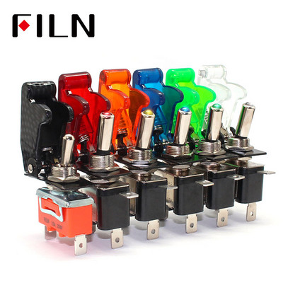 FILN Κουνιστή διακόπτη Auto Car Boat Truck Illuminated Led Toggle Switch with Safety Aircraft Flip Up Cover Guard 12V20A ASW-07D