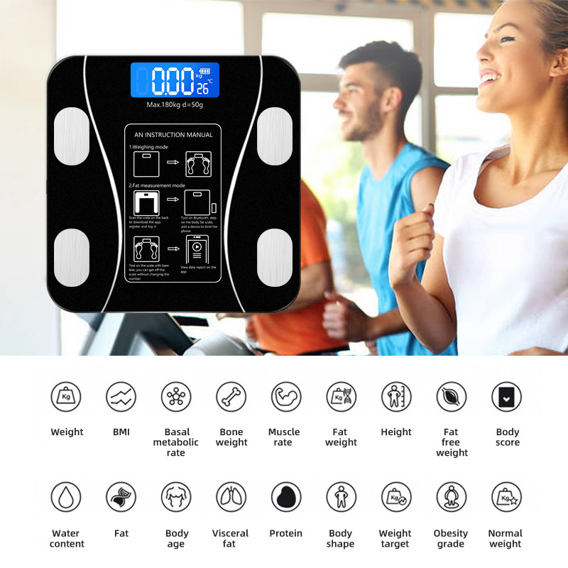 Smart Body Fat Scale Connection Bluetooth Elektronska vaga za težinu Analizator sastava tijela Bascula Digitalna podna vaga za kupaonicu