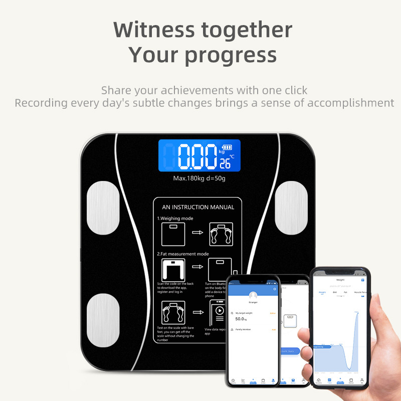 Smart Body Fat Scale Connection Bluetooth Elektronska vaga za težinu Analizator sastava tijela Bascula Digitalna podna vaga za kupaonicu