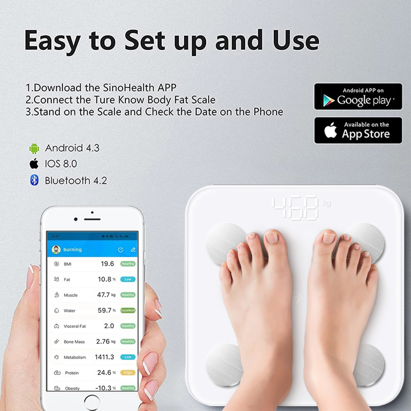 Vannitoa kaalud nutikas elektrooniline kaalu LED digitaalne Bluetooth põranda korpuse kaal tasakaalu keha koostise analüsaator