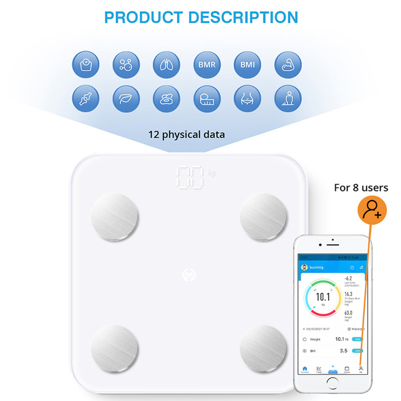 Vannitoa kaalud nutikas elektrooniline kaalu LED digitaalne Bluetooth põranda korpuse kaal tasakaalu keha koostise analüsaator