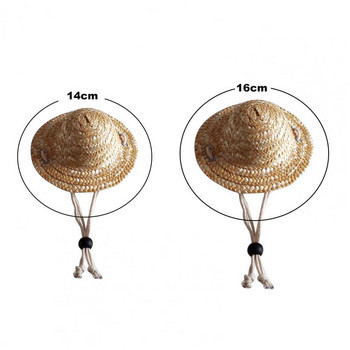 Лесна за използване сламена шапка за домашни любимци Дишаща творческа регулируема мексиканска шапка Преносима ръчно изработена лятна шапка за слънце за домашни любимци за открито