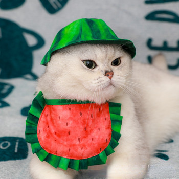 Ins Summer New Pet Sun Hat Pet Dress Hat Диня Шапка Bib Cat Sun Hat Малки кучета Аксесоари Cat Hat Pet Party Decoration