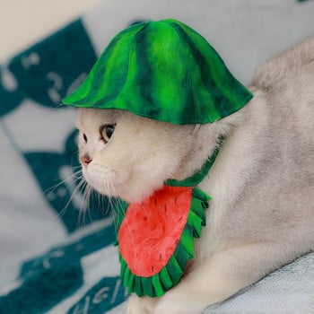 Ins Summer New Pet Sun Hat Pet Dress Hat Диня Шапка Bib Cat Sun Hat Малки кучета Аксесоари Cat Hat Pet Party Decoration