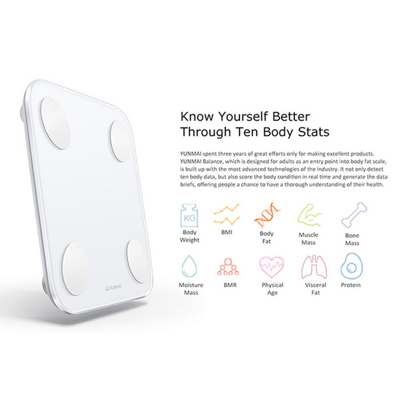 „YUNMAI Mini 2“ kūno riebalų monitoriaus svėrimas „Balance Smart Body Fat Scale“ Pažangi duomenų analizė APP valdymo skaitmeninis svėrimas