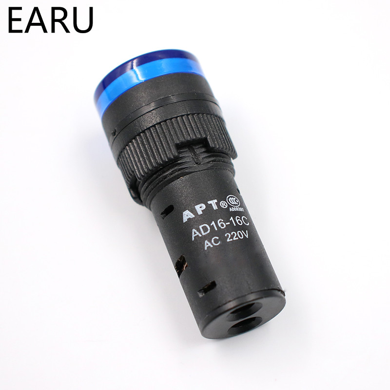 Indikatora signāllampas gaisma Ūdensizturīgs ad16-16ds 16mm AC/DC 12V 24V 110V 220V 380V Sarkans Zaļš Dzeltens Zils Balts LED spuldzes 20mA