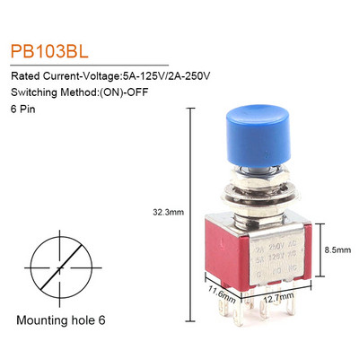 1/5PCS Visokokvalitetni 6mm 3/6pin 2 položaja Mini trenutni automatski povratni prekidač tipkal ON OFF 5A125V/2A250V preklopni prekidač