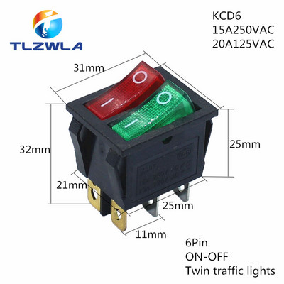 1PCS KCD6 16A 250V AC preklopni prekidač Brodski prekidač 6 pinova sa svjetiljkom ON-OFF KCD8 20A125V AC Prekidač za napajanje