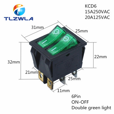 1PCS KCD6 16A 250V AC preklopni prekidač Brodski prekidač 6 pinova sa svjetiljkom ON-OFF KCD8 20A125V AC Prekidač za napajanje