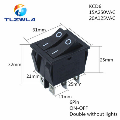 1PCS KCD6 16A 250V AC preklopni prekidač Brodski prekidač 6 pinova sa svjetiljkom ON-OFF KCD8 20A125V AC Prekidač za napajanje
