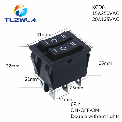 1PCS KCD6 16A 250V AC preklopni prekidač Brodski prekidač 6 pinova sa svjetiljkom ON-OFF KCD8 20A125V AC Prekidač za napajanje