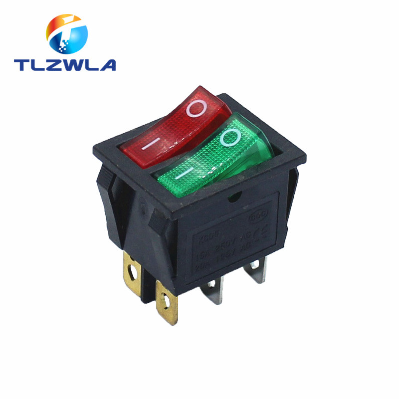 1PCS KCD6 16A 250V AC preklopni prekidač Brodski prekidač 6 pinova sa svjetiljkom ON-OFF KCD8 20A125V AC Prekidač za napajanje