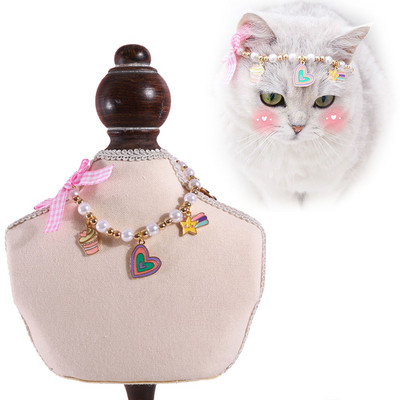 Reguleeritav lemmiklooma pärli kaelakee kaelarihm kassi aksessuaarid kassi kaelakee armas armas süda Sfinksi kassi kaelarihm kutsikas koer kiisu ehted