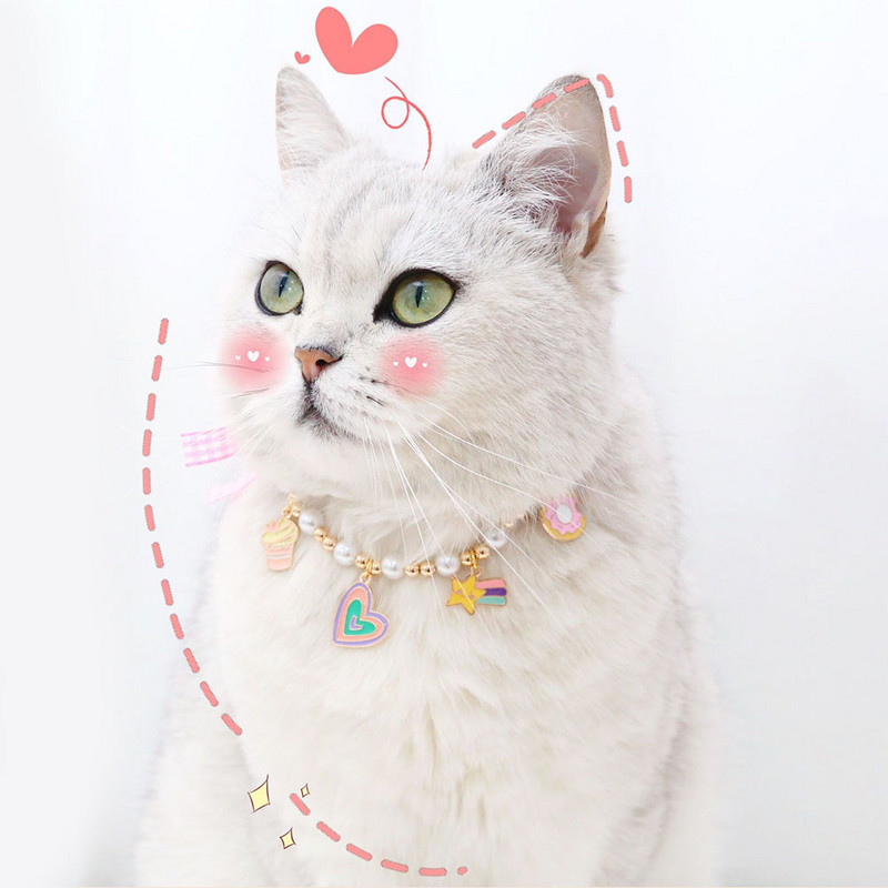 Reguleeritav lemmiklooma pärli kaelakee kaelarihm kassi aksessuaarid kassi kaelakee armas armas süda Sfinksi kassi kaelarihm kutsikas koer kiisu ehted
