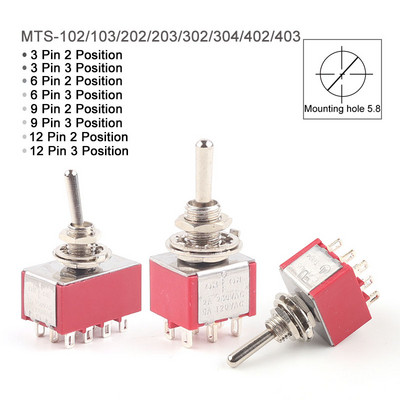 5PCS Miniature Toggle Switch MTS-102/103/202/203/302/304/402/403 ON-ON ON-OFF-ON 5A125V 2A250V 3/6/9/12 Βάση ακίδων 6mm