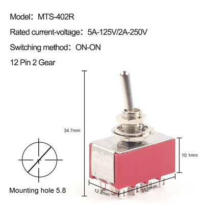 5 TK miniatuurne lüliti MTS-102/103/202/203/302/304/402/403 SISSE-SISSE-SISSE-VÄLJA-SISSE 5A125V 2A250V 3/6/9/12 pin Kinnitus 6mm