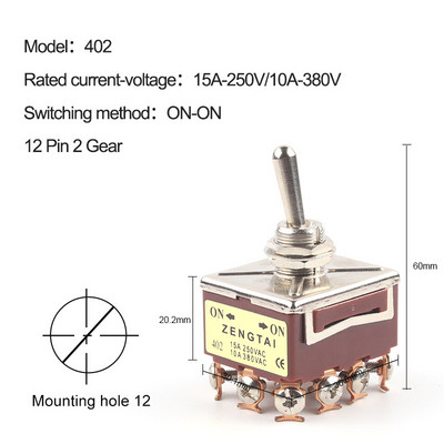 1kom 3PDT ON-ON /ON-OFF-ON 9/12Pin 2/3 položaj vijčanih terminala Preklopni prekidač AC 15A250V 10A380V E-TEN 303