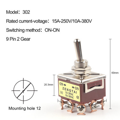 1kom 3PDT ON-ON /ON-OFF-ON 9/12Pin 2/3 položaj vijčanih terminala Preklopni prekidač AC 15A250V 10A380V E-TEN 303