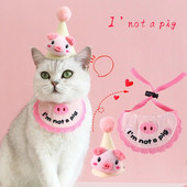 Uzorak slatke crtane svinje Mačke Bibs Ljubimci Rođendanska zabava Dress Up Puppy Kapa Set šal Ins Funny Kitten Kostim Kapa