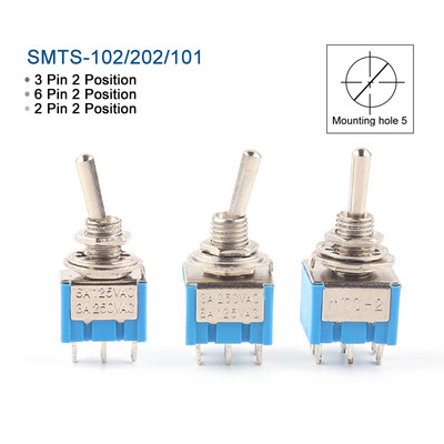 10 ΤΕΜ/Παρτίδα Μπλε SMTS-102/202/101 SPDT ON-OFF 3A250V-6A125V Miniature διακόπτης εναλλαγής 2/3/6 Pin