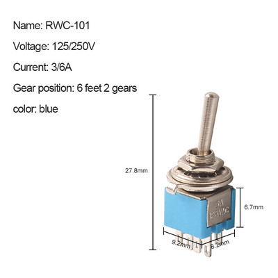10 PCS/Lot Plavi SMTS-102/202/101 SPDT ON-OFF 3A250V-6A125V Minijaturni prekidač 2/3/6 Pin