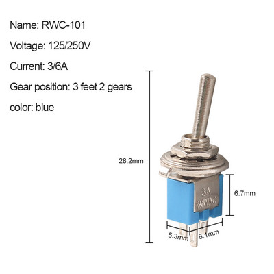10 PCS/Lot Plavi SMTS-102/202/101 SPDT ON-OFF 3A250V-6A125V Minijaturni prekidač 2/3/6 Pin