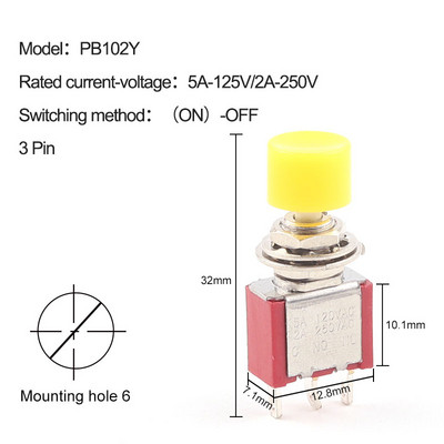 5gab 3Pin 6Pin C-NO-NC 6mm Mini Momentary Automātiskā atgriešanās spiedpogas slēdzis (ON)-OFF 5A125V/2A250V pārslēgšanas slēdži