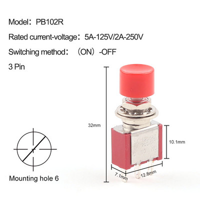 5gab 3Pin 6Pin C-NO-NC 6mm Mini Momentary Automātiskā atgriešanās spiedpogas slēdzis (ON)-OFF 5A125V/2A250V pārslēgšanas slēdži