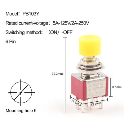 5gab 3Pin 6Pin C-NO-NC 6mm Mini Momentary Automātiskā atgriešanās spiedpogas slēdzis (ON)-OFF 5A125V/2A250V pārslēgšanas slēdži