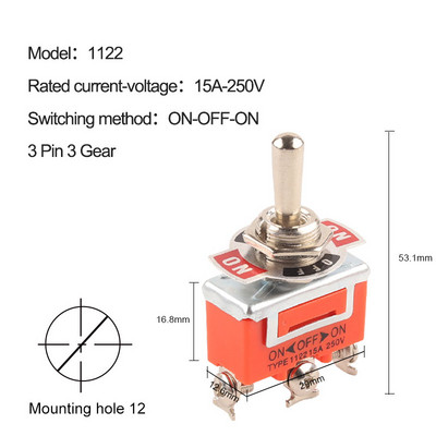 1KOM Preklopni prekidač 15A 250V 2/3/4/6 Pin 2/3 položaja Terminal ON-OFF ON-ON ON-OFF-ON 1121 1021 1321 1322 preklopni prekidač