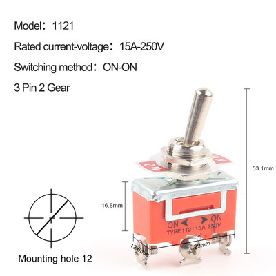 1KOM Preklopni prekidač 15A 250V 2/3/4/6 Pin 2/3 položaja Terminal ON-OFF ON-ON ON-OFF-ON 1121 1021 1321 1322 preklopni prekidač