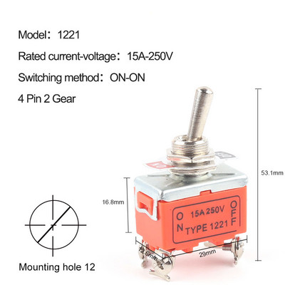 1KOM Preklopni prekidač 15A 250V 2/3/4/6 Pin 2/3 položaja Terminal ON-OFF ON-ON ON-OFF-ON 1121 1021 1321 1322 preklopni prekidač