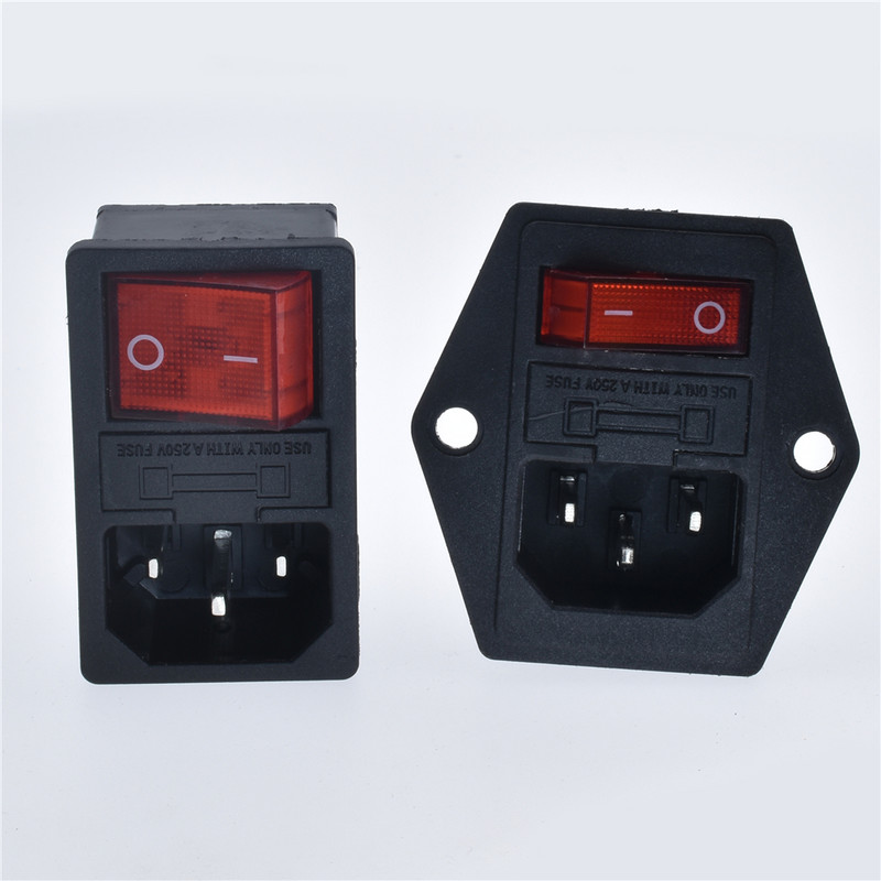 Novo integrirano crveno svjetlo 10A250VAC preklopni prekidač napajanja preklopni osigurač IEC 320 C14 ulazna utičnica 3pinski konektor utikač s rupama za pričvršćivanje