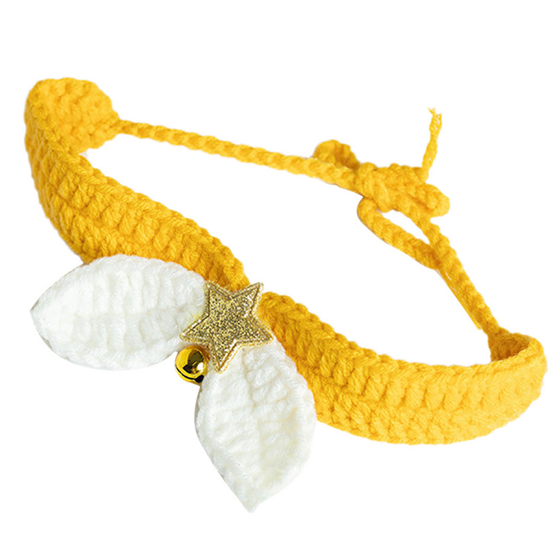 1 gab Trikotāžas kaķa kakla siksna Vilnas mājdzīvnieku kakla dekors Roku darbs kucēnu šalle Kaķēna kakla lakats ar zvana kaķa suņu piederumiem mājdzīvnieku piederumi