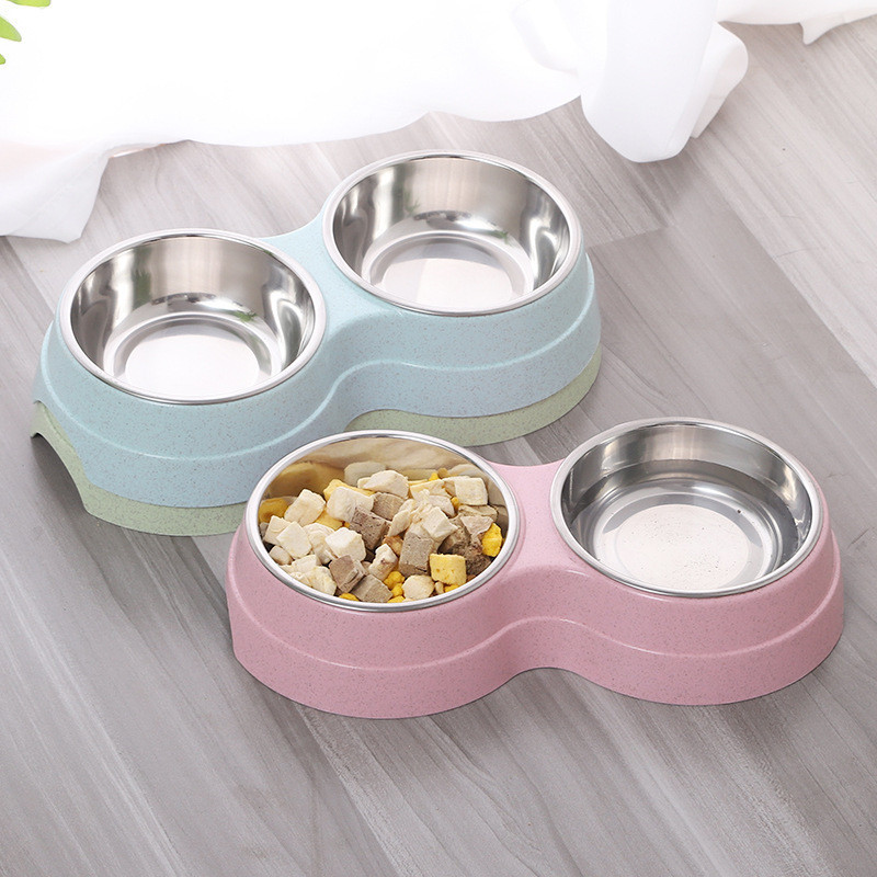 Nerūsējošā tērauda dubultās bļodas Mājdzīvnieku suņu barība Ūdens padevējs Dzeršanas trauku padevējs Kaķu kucēnu barošanas piederumi Mazie suņu piederumi 4