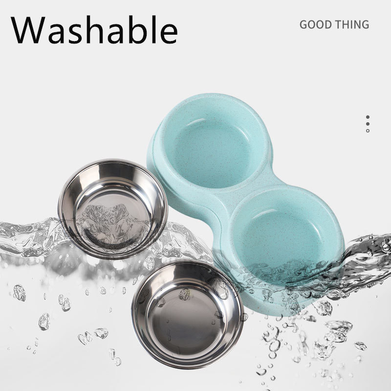 Nerūsējošā tērauda dubultās bļodas Mājdzīvnieku suņu barība Ūdens padevējs Dzeršanas trauku padevējs Kaķu kucēnu barošanas piederumi Mazie suņu piederumi 4