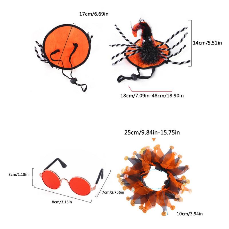 Drabužiai naminiams gyvūnėliams Helovino vakarėlis Cosplay Katės kostiumai Mieli Antkakliai Akiniai Skrybėlių rinkinys šuniukui Kačiukui Šuo Katės Apranga Naminiai gyvūnai Aksesuarai