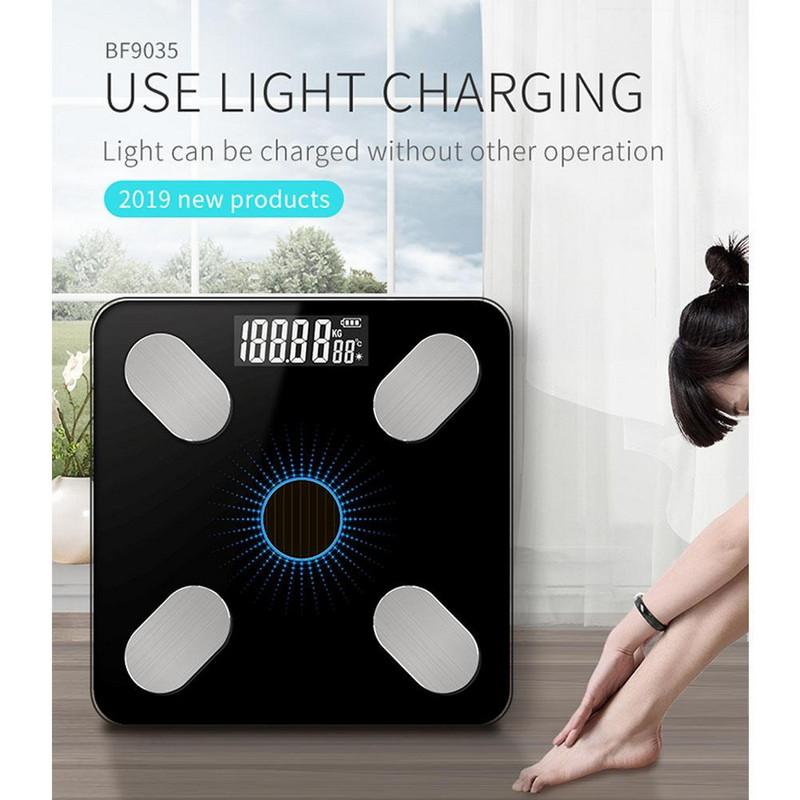 Päikeseenergia laadimisrakendus Bluetooth intelligentne elektrooniline kaalutasakaalu keharasvakaalu tugi Android IOS-ile