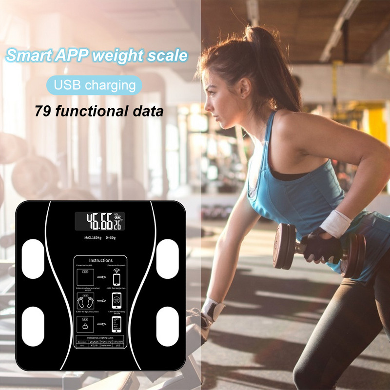 Kehakaal Digitaalne Vannitoa Kaal Bluetooth Kaal keharasva tasakaalu aku must