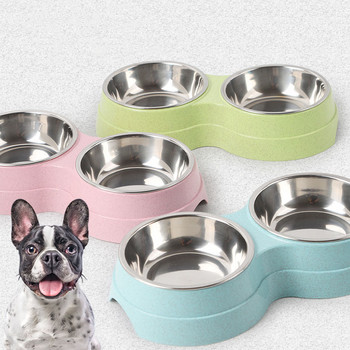 Μπολ για κατοικίδια Διπλό πιάτο από ανοξείδωτο ατσάλι For God Cat Small Dog Accessories Pet Drinking Food Τροφοδότης νερού