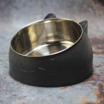 Pacelta kucēna suņa bļoda noliekta, paaugstināta mājdzīvnieku barotava Neizlīst kaķu barības trauks pret slīdēšanu, noņemama nerūsējošā tērauda bļoda mazam sunim